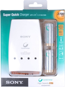 SONY Super Quick Charger with LCD +4xAA 2700mAh c функцией разряда