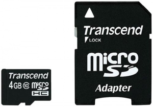 TRANSCEND microSDHC 4 GB Class 10 с SD адаптером