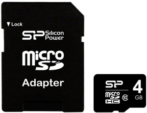 SILICON POWER microSDHC 4 GB card Class 10 + адаптер