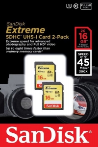 SANDISK SDHC 16GB Extreme Twin pack Class 10 UHS 45MB/s